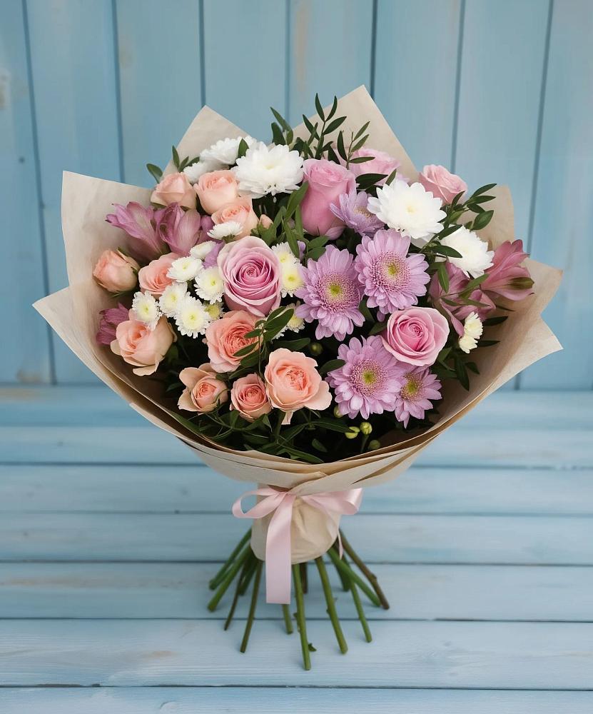 Букет цветов из: Хризантемы, Розы и Альстромерии в Ахтубинске