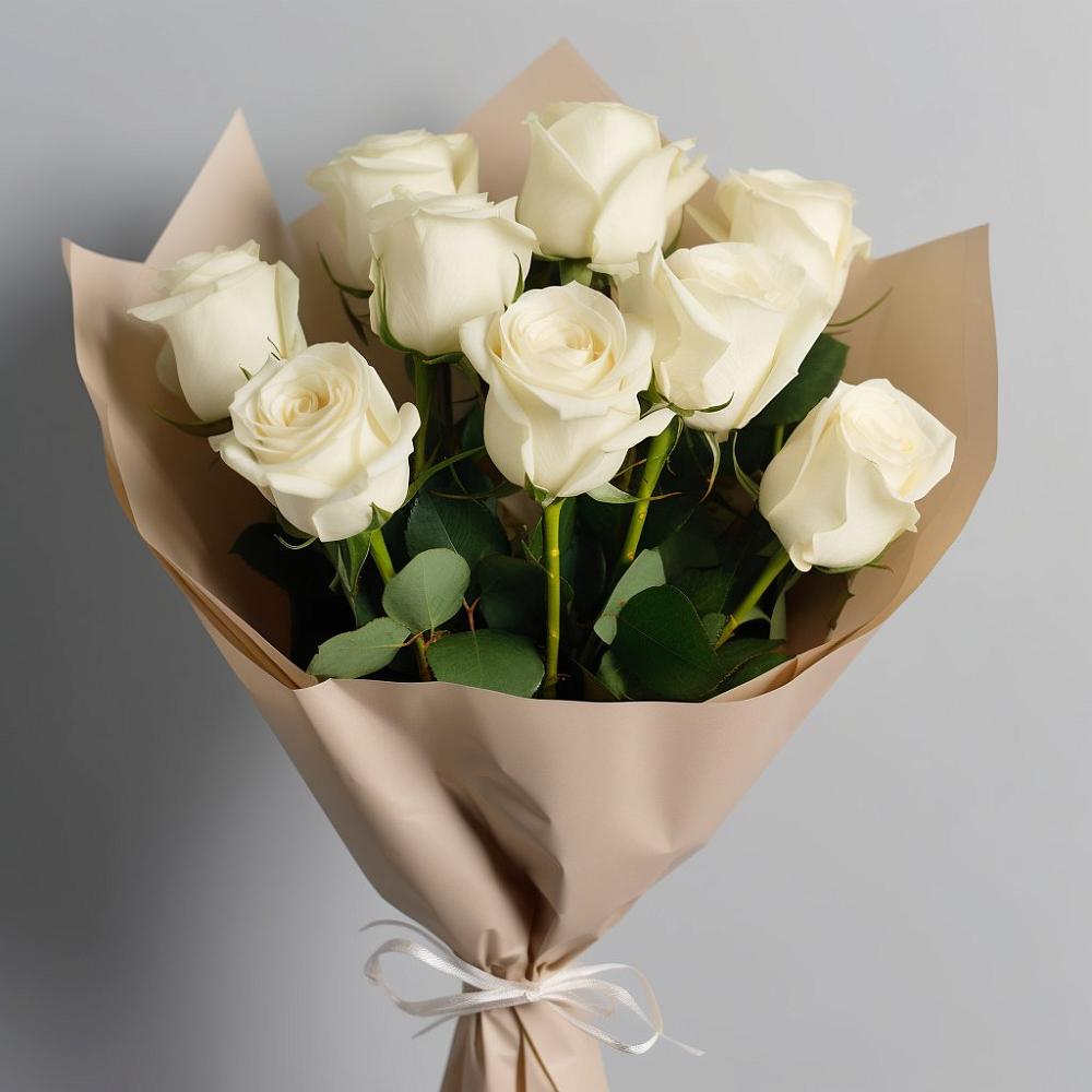 Букет 9 Белых роз Эдлесс Лав в Ахтубинске