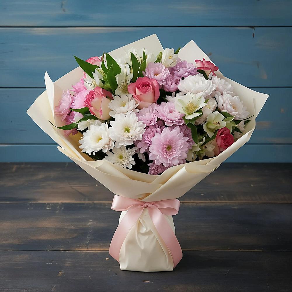 Букет цветов из: Хризантемы, Альстромерии и Розы в Ахтубинске